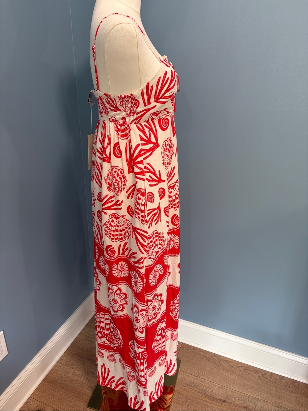 Calypso St. Barth Red White Seashell Linen Blend Maxi Dress Small Coastal NWT - Picture 5 of 11